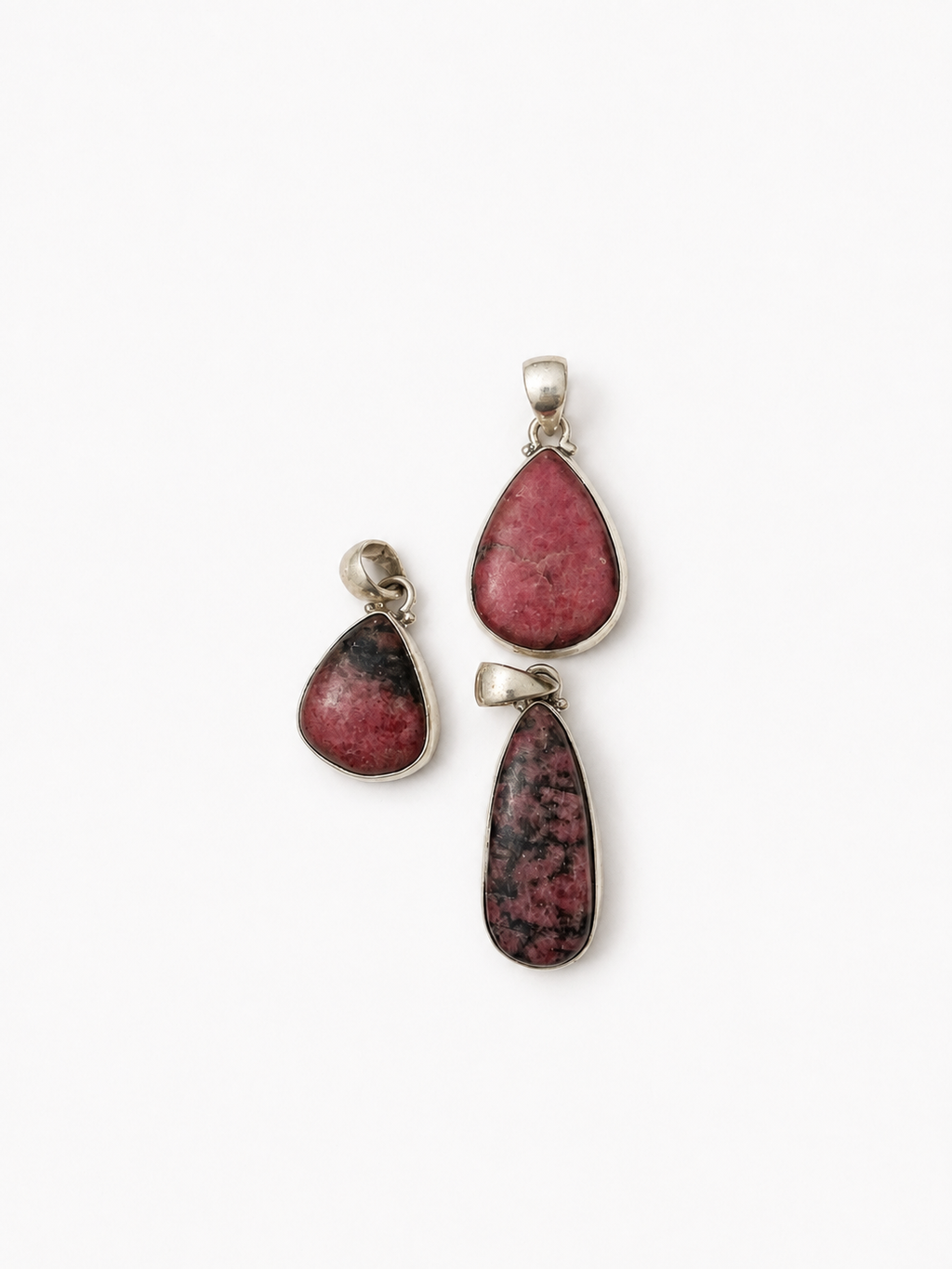 Pendentif Rhodonite AA serti d'argent