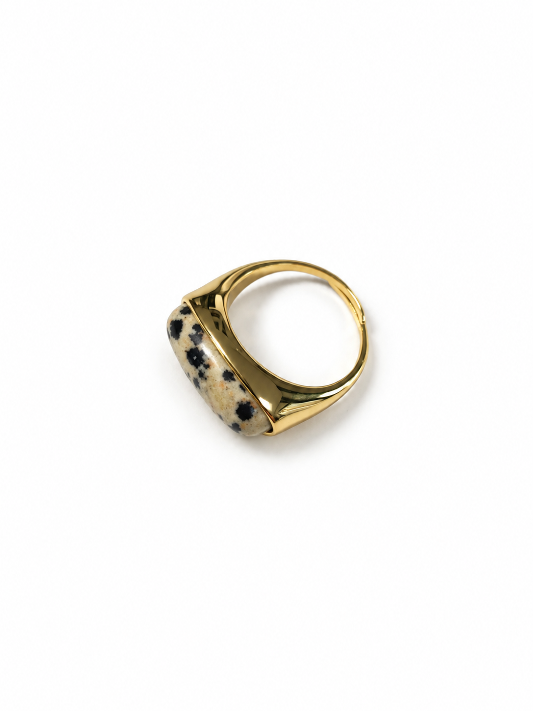 Bague dorée jaspe dalmatien