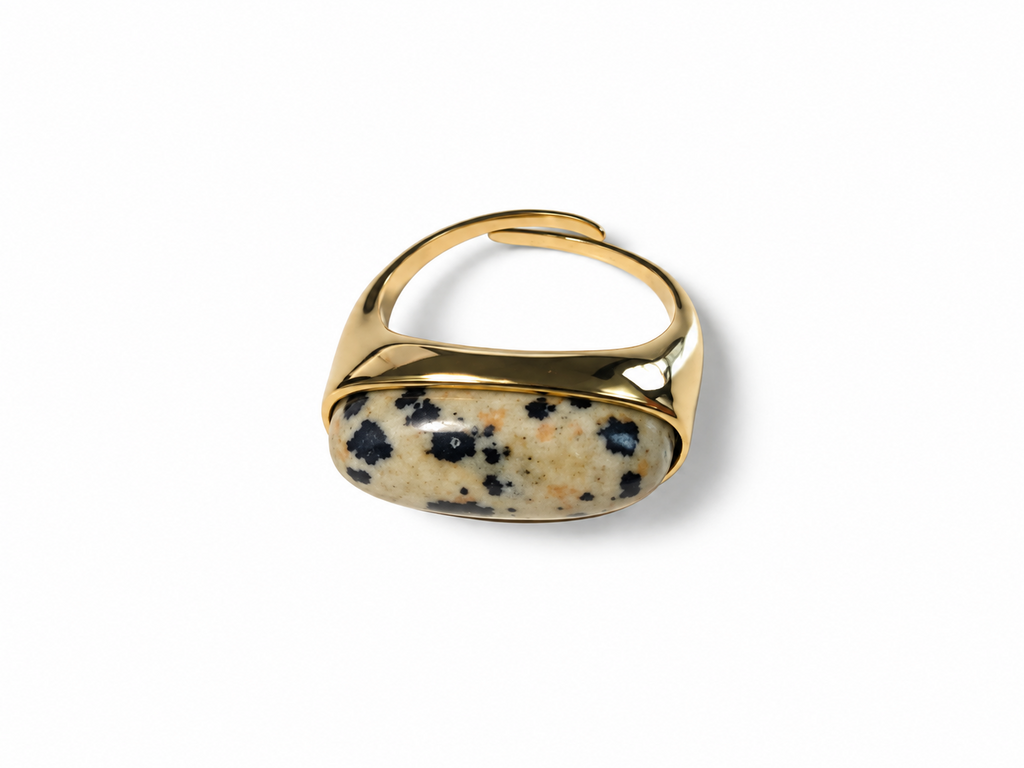 Bague dorée jaspe dalmatien