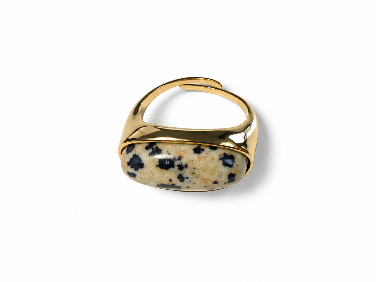 Bague dorée jaspe dalmatien