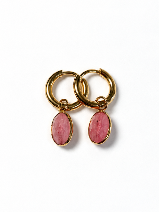 Boucles d'oreilles créoles Rhodonite