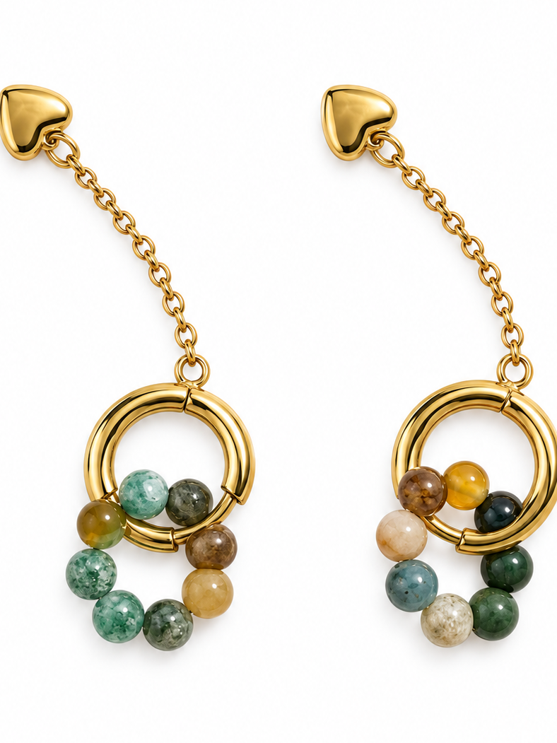 Boucles d'oreilles dorées agate Indienne A