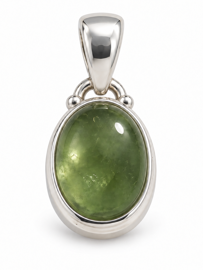 Pendentif Argent Tourmaline Gemme Verte AA+ Brésil